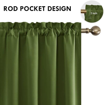 DWCN Olive Green Room Darkening Blackout Curtains - Thermal Insulated Privacy Energy Saving Window Curtain Drapes 52 x 45 inch Length, Set of 2 Bedroom Living Room Curtains