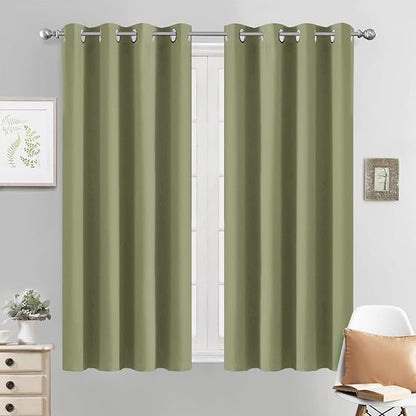 Yakamok 63 Inch Long Blackout Curtains Room Darkening Thermal Insulated with Grommet Window Curtain for Bedroom, 52Wx54L inch, Sage Green, 2 Panels