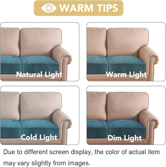 H.VERSAILTEX Velvet Stretch Couch Cushion Cover Plush Cushion Slipcover for Chair Loveseat Sofa Cushion Furniture Protector Seat Cushion Sofa Cover (3 Piece Sofa Cushion Covers, Peacock Blue)