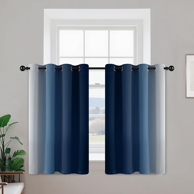 Yakamok Blue and Greyish White Ombre Curtains, Room Darkening Gradient Color Curtains for Bedroom, Light Blocking Thermal Insulated Window Drapes for Living Room(2 Panels, 52x36 Inch)