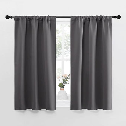 NICETOWN Grey Window Curtains for Bedroom - Home Decoration Thermal Insulated Rod Pocket Blackout Blinds & Drapes for Small Windows (Gray, 2 Panels, W34 x L45 -Inch)