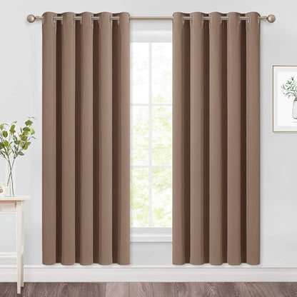 NICETOWN Window Draperies Blackout Curtain Panels, Window Treatment Thermal Insulated Solid Grommet Blackout Drapes for Bedroom (One Pair, 70 by 72 inches, Cappuccino)
