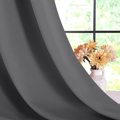 NICETOWN Bedroom Curtains Blackout Drapery Panels, Three Pass Microfiber Thermal Insulated Solid Ring Top Blackout Window Curtains/Drapes (Two Panels, 42 x 54 Inch, Gray)