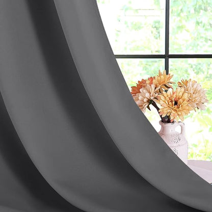 NICETOWN Blackout Curtains & Drapes for Bedroom, Grey, W34 x L40, Set of 2, Triple Weave Grommet Top Thermal Insulated Light Blocking Panels for Bathroom/Living Room