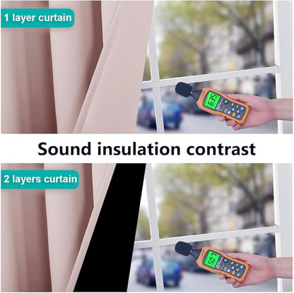 NICETOWN 100% Blackout Window Curtain Panels 84" Long, Blush Pink, 2 Pieces, 52 inches Wide Each Panel, Heat and Cold Blocking Drapes with Black Liner for Nursery, Thermal Insulated Draperies