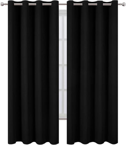 LEMOMO Blackout Curtains 52 x 120 Inch Long Black Curtains Set of 2 Panels Room Darkening Curtains for Bedroom and Living Room