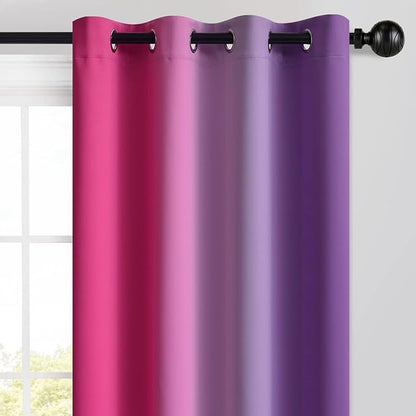 Yakamok Ombre Pink and Purple Curtains for Bedroom, Gradient Room Darkening Curtains, Grommet Thermal Insulated Light Blocking Window Drapes/Curtain for Living Room,52 x 72 Inch,2 Panels