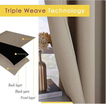 NICETOWN Kitchen Blackout Short Curtain Panels for Bedroom, Taupe, 2 Panels, W42 x L45 -Inch, Thermal Insulated Grommet Top Blackout Draperies and Drapes