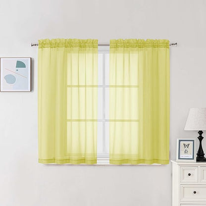 Chyhomenyc Sheer Curtains 63 Inch Length 2 Panels Set, Light Filtering Rod Pocket Window Curtain Treatment Drapes for Bedroom Living Room, Each 42Wx63L, Set of 2, Lemon