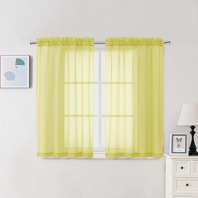 Chyhomenyc Lemon Sheer Curtains 45 Inch Long 2 Panels, Light Filtering Short Soft Airy Short Cafe Curtains, Modern Rod Pocket for Dinning Living Room Bedroom, 42Wx45L Inches