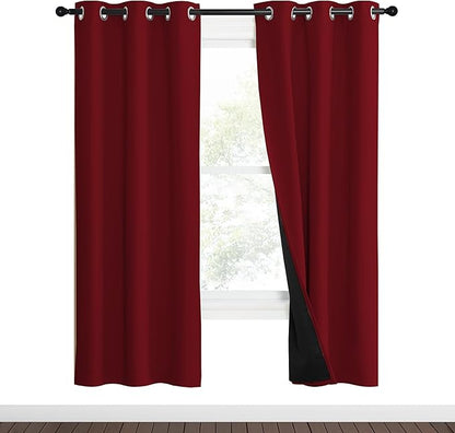 NICETOWN 100% Blackout Curtains with Black Liner Backing, Thermal Insulated Curtains for Living Room, Noise Reducing Drapes for Christmas, Burgundy Red, 37" x 70" Per Panel, Set of 2