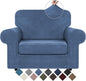 WEERRW Velvet Stretch Chair Sofa Slipcover - 2 Pieces Luxury Soft Velvet Plush Couch Cover Furniture Protector with Elastic Bottom for Pets, Machine Washable, Light Blue, Small