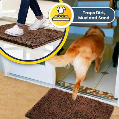 Muddy Mat® | Super Absorbent Door Mat Indoor, Microfiber Quick Dry Chenille Entryway Rug, Non-Slip Front Door Mat, Indoor Mats for Entryway, Machine Washable Pet Rug, Brown 24"x36"