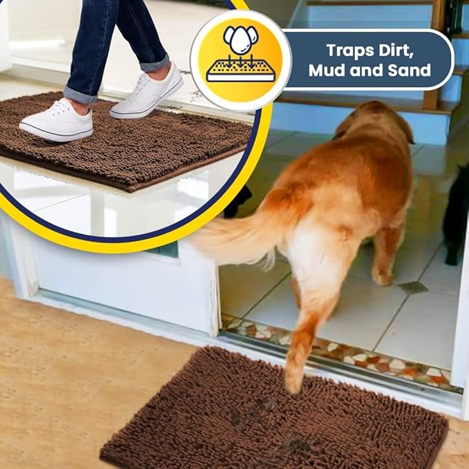 Muddy Mat® | Super Absorbent Door Mat Indoor, Microfiber Quick Dry Chenille Entryway Rug, Non-Slip Front Door Mat, Indoor Mats for Entryway, Machine Washable Pet Rug, Brown 36"x72"