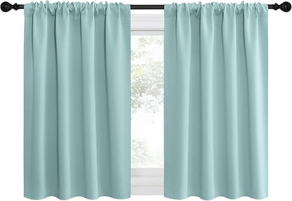 NICETOWN 2 Panels Blackout Curtains, Rod Pocket Thermal Insulated Drapes for Kitchen, Heavy Duty Small Window Treatment for Dorm Room, Studio Apartment, Basement (Aqua Green, W42 x L30)