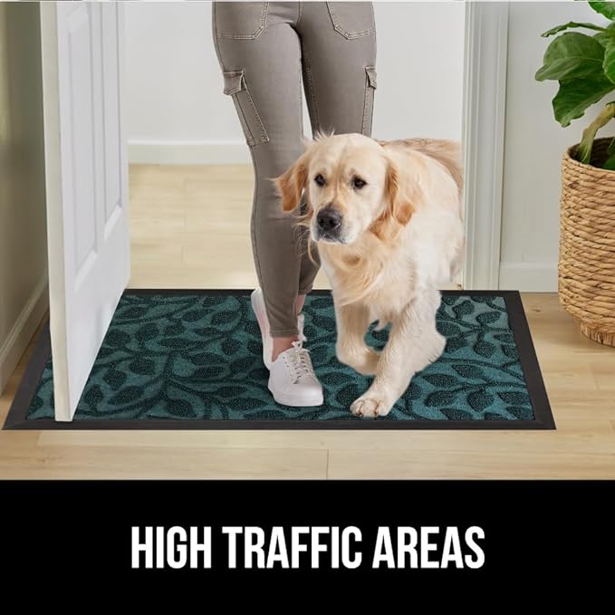 GORILLA GRIP 100% Waterproof All-Season WeatherMAX Doormat 35x23, US Designed Natural Rubber, Stain and Fade Resistant, Low Profile Indoor Outdoor Door Mats, Easy Clean Patio Mat, Moss Vine Leaves