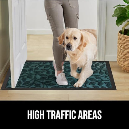 GORILLA GRIP 100% Waterproof All-Season WeatherMAX Doormat, US Designed Natural Rubber, Stain and Fade Resistant, Low Profile Indoor Outdoor Door Mats, Easy Clean Patio Mat, 29x17, Moss Vine Leaves