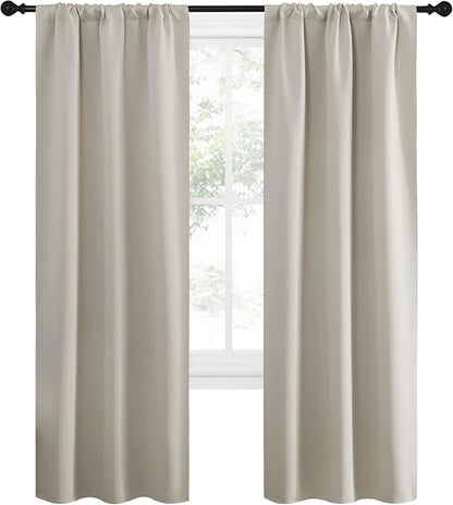 NICETOWN Blackout Curtains for Living Curtains, Room Darkening Window Curtain Panels, Easy-Care Solid Thermal Insulated Draperies/Drapes for Daughter Room (Natural, 2 Panels, 34 by 72)