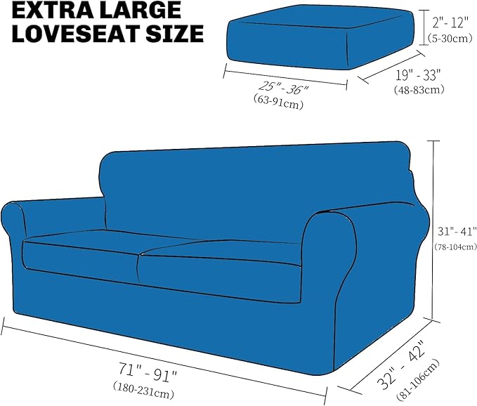 XINEAGE 2026 New 3 Pieces Couch Covers for 2 Extra Large Cushion Sofa Super Stretch Sofa Cover for 2 Large Seat Universal Loveseat Slip Cover for Living Room (Navy Blue), 71"-91"(2 Cushions)