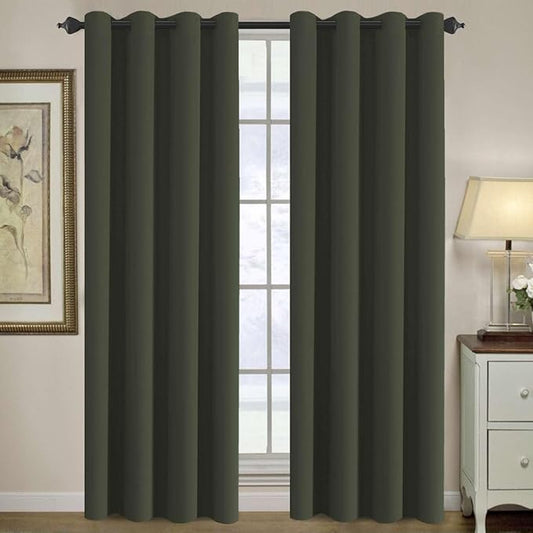 H.VERSAILTEX Blackout Curtain for Living Room Thermal Insulated Window Treatment Curtain Extra Long 108 inch Length Energy Saving Solid Grommet Top Blackout Drape, One Panel, Olive, 52" W x 108" L