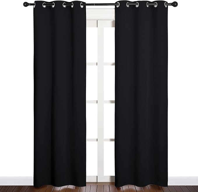 NICETOWN Blackout Draperies Window Curtain Panels, Autumn/Winter Thermal Insulated Solid Grommet Blackout Curtains/Drapes for Cafe (Set of 2, 34 inches by 84 inches, Black)