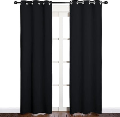 NICETOWN Blackout Draperies Window Curtain Panels, Autumn/Winter Thermal Insulated Solid Grommet Blackout Curtains/Drapes for Cafe (Set of 2, 34 inches by 84 inches, Black)