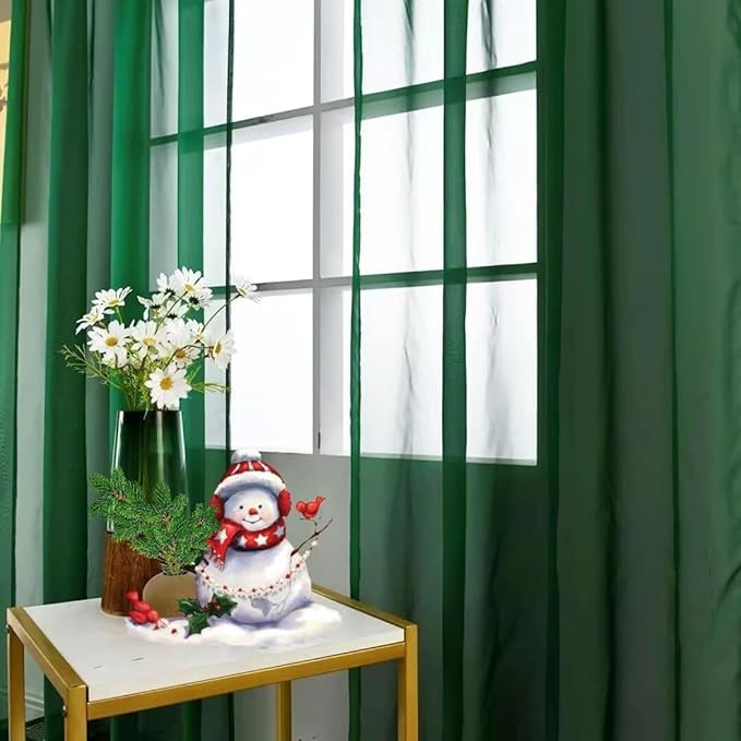 SpaceDresser Foliage Green Sheer Curtains 4 Panels Rod Pocket Semi-Sheer Curtain 63 Inches Long Light Filtering Voile Window Drapes for Bedroom Living Room Kitchen, Each 52W x 63L