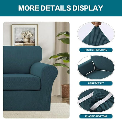 Turquoize 2 Piece Chair Covers Chair Slipcovers for Living Room Armchair Couch Cover Chair Sofa Cover with Individual Cushion Covers Furniture Cover for Chairs Feature Thick Fabric (Chair, Deep Teal)