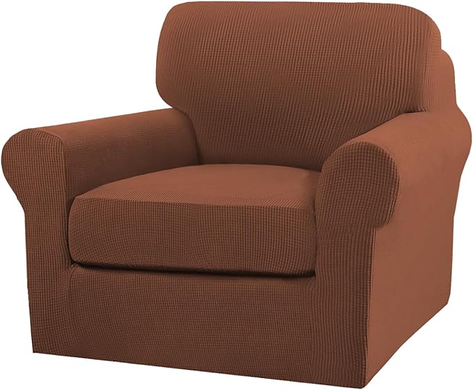 Turquoize 2 Piece Chair Covers Chair Slipcovers for Living Room Armchair Couch Cover Chair Sofa Cover with Individual Cushion Covers Furniture Cover for Chairs Feature Jacquard Fabric (Chair, Caramel)