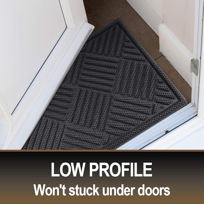 Mibao Front Door Mat, Dirt Trapper Welcome Mat for Outdoor Indoor, Non-Slip Waterproof Doormat, Durable Machine Washable Low Profile Entry Rug for Back Door Outside Patio Porch, 35.5" x 24", Gray