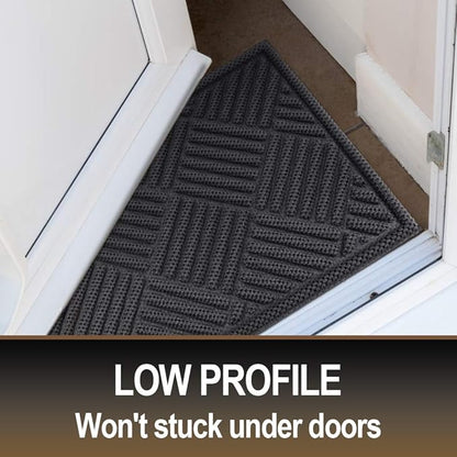 Mibao Front Door Mat, Dirt Trapper Welcome Mat for Outdoor Indoor, Non-Slip Waterproof Doormat, Durable Machine Washable Low Profile Entry Rug for Back Door Outside Patio Porch, 35.5" x 24", Gray