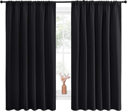 NICETOWN Black Blackout Curtain Blinds - Solid Thermal Insulated Window Treatment Blackout Drapes for Bedroom (2 Panels, 70 inches Wide by 63 inches Long)