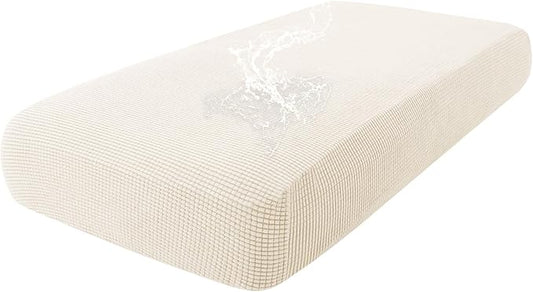 hyha Waterproof Couch Cushion Covers for Pets, Non Slip Sofa Seat Cover for Dogs Washable, Soft Thick Stretch Jacquard Fabric, Sofa Slipcovers with Elastic Bottom (1 Piece for Medium, Light Beige)