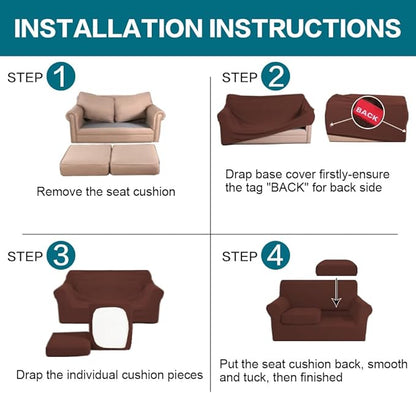 Turquoize 3 Piece Sofa Covers for 2 Cushion Couch Sofa Slipcover Soft Couch Cover for Dogs-Washable Sofa Furniture Cover with 2 Individual Cushion Covers, Feature Fabric (2 Cushion Sofa, Burnt Brick)