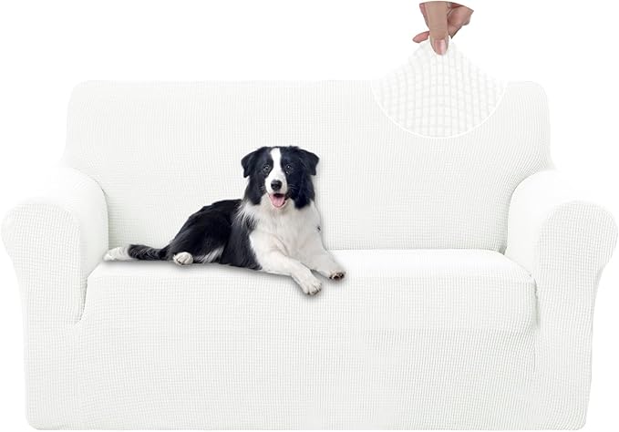 U-NICE HOME Loveseat Cover Stretch Couch Cover Sofa Cover Sofa Slipcover Furniture Protector for 2 Cushion Couch Sofa Pet Friendly(Loveseat, Ivory White)