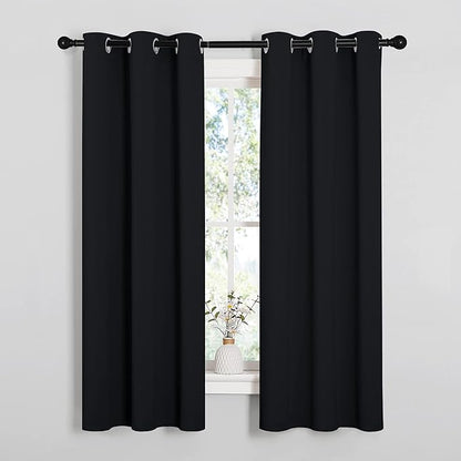 NICETOWN Living Room Blackout Curtains and Drapes, Black Solid Thermal Insulated Grommet Blackout Drapery Panels for Window (2 Panels, 34 inches Wide by 63 inches Long, Black)