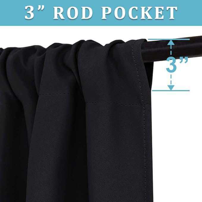 RYB HOME 2 Panels Blackout Doorway Curtains, Thermal Insulated Privacy Rod Pocket Easy Installation Drapes for Living Room Bedroom Dining Room, Width 34 by Length 80, Black