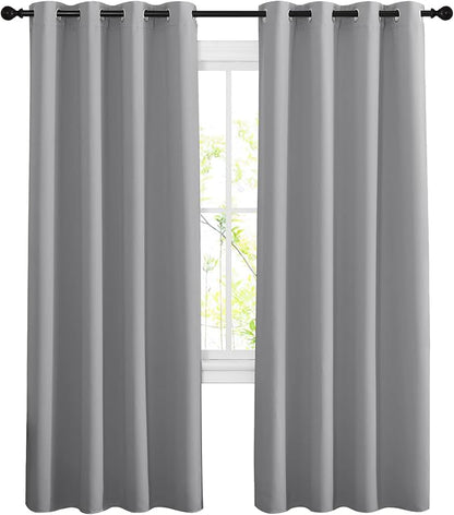 NICETOWN Blackout Silver Grey Living Room Curtains - Grommet Solid Thermal Insulated Sound Reducing Room Darkening Privacy Doorway Curtains for Bedroom (2 Panels, W52 x L78)
