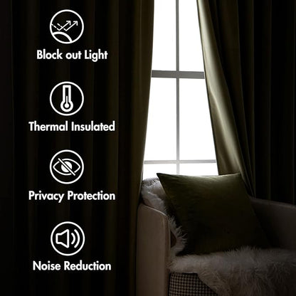 MIULEE Velvet Curtains 96 inches 2 Panels - Luxury Blackout Curtains for Bedroom Living Room Thermal Insulated Super Soft Window Drapes Rod Pocket & Back Tab, Sage Green, W52 x L96 inches