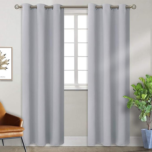 BGment Room Darkening Curtains 84 Inches Long - Grommet Thermal Insulated Drapes Window Treatment Curtains for Bedroom, 2 Panels, 38 x 84 Inch, Light Grey
