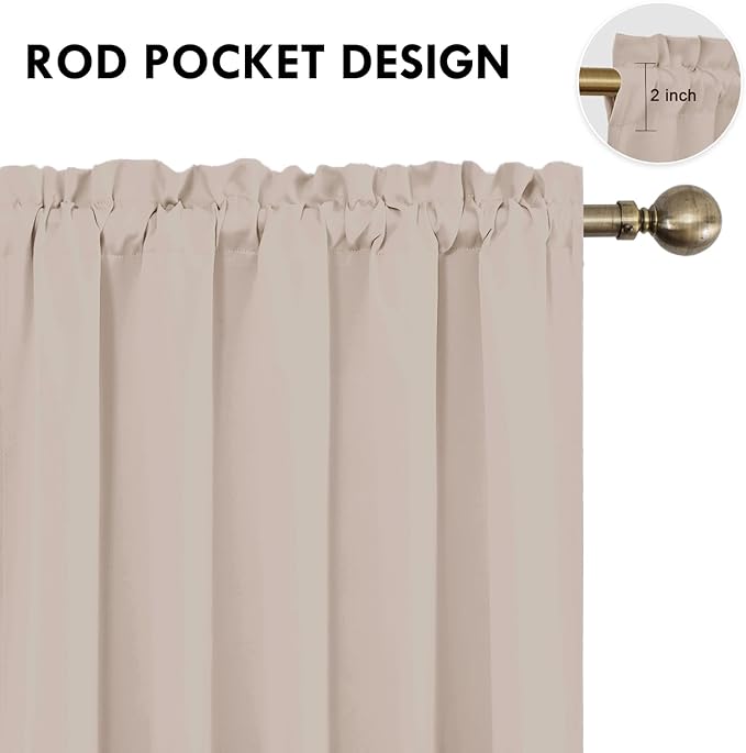 DWCN Blackout Curtains for Living Room Thermal Insulated, Energy Saving & Noise Reducing Bedroom Curtains, Camel, W 60x L 36 Inch, Set of 2 Rod Pocket Curtain Panels