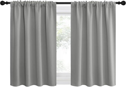 NICETOWN 2 Panels Blackout Curtains, Rod Pocket Thermal Insulated Drapes for Kitchen, Heavy Duty Small Window Treatment for Dorm Room, Studio Apartment, Basement (Silver Grey, W42 x L30)