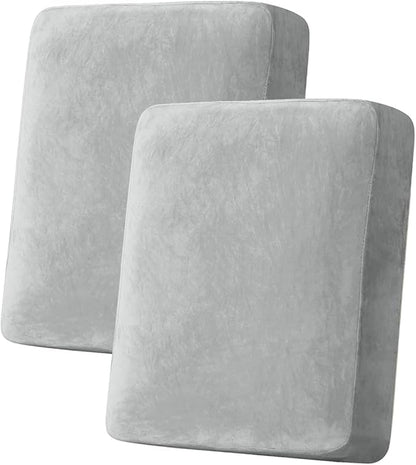 Couch Cover Stretch Velvet Sofa Cushion Cover 2-Piece - Elastic Washable Slipcover for Seat or Backrest, Couch Seat Covers for Sofas (Light Grey)