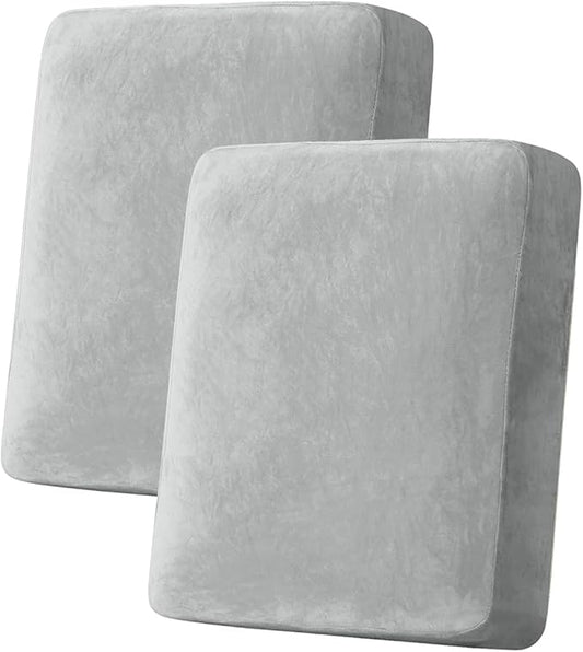 Couch Cover Stretch Velvet Sofa Cushion Cover 2-Piece - Elastic Washable Slipcover for Seat or Backrest, Couch Seat Covers for Sofas (Light Grey)