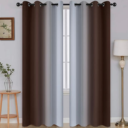 SimpleHome Ombre Room Darkening Curtains for Living Room, Light Blocking Gradient Brown to Greyish White Thermal Insulated Grommet Window Curtains/Drapes for Bedroom, 2 Panels, 52x84 inches Length