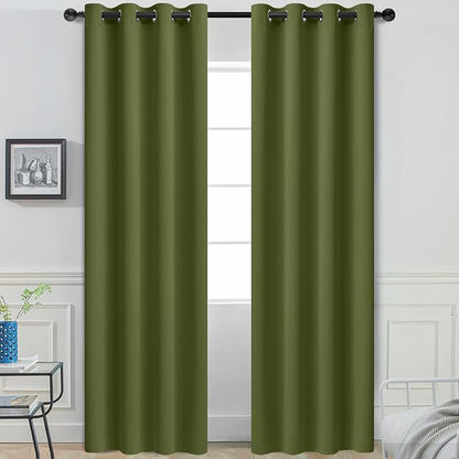 Yakamok Olive Green Blackout Curtains with Grommet Green Room Darkening Thermal Insulated Curtain Set of 2 Drapes for Bedroom Living Room, 52W x 96L,2 Panels