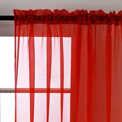 SpaceDresser Sheer Red Curtains 4 Panels Rod Pocket Semi-Sheer Curtain 54 Inches Long Light Filtering Voile Window Drapes for Bedroom Living Room Kitchen, Each 52W x 54L