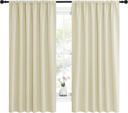 NICETOWN Blackout Curtains for Bedroom, Home Decorations Thermal Insulated Solid Rod Pocket Blackout Drapes for Cafe (Beige, One Pair, 62 x 63-inch)