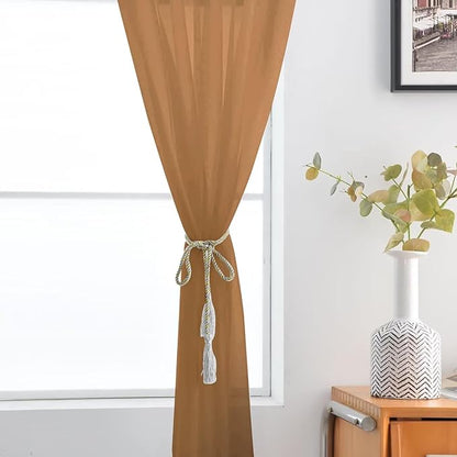 SpaceDresser Basic Rod Pocket Sheer Voile Window Curtain Panels Light Brown 1 Pair 2 Panels 52 Width 72 Inch Long for Kitchen Bedroom Children Living Room Yard（Light Brown, 52W x 72L）