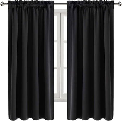 DWCN Blackout Curtains Room Darkening Thermal Insulated Bedroom Curtains Window Curtain Panels, 52 x 63 inches Long, Set of 2 Black Rod Pocket Drapes